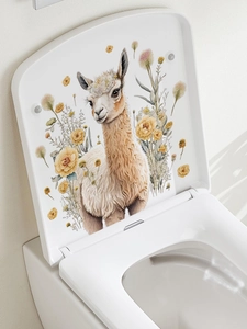Detail of alpaca and yellow rose self-adhesive wall sticker on bathroom surface