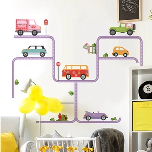 Adesivo da Parete Con Auto e Strada per Cameretta Bambini PVC Tema Trasporti Decorazione per Vivaio Adesivo Removibile