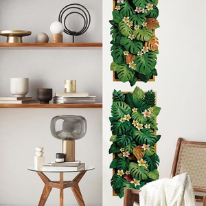 Set di 2 decorazioni murali con piante artificiali, foglie di monstera e piccoli fiori