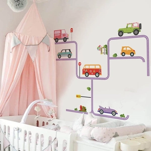 Adesivi murali auto per cameretta bambini con strade e segnali stradali colorati