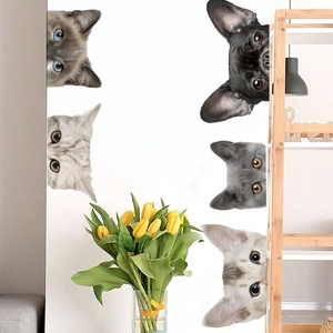 3D Realistische Guck-Guck Katze Und Hund Wandtattoos Abnehmbare PVC Tierkopf Aufkleber Für Wohnzimmer Kinderzimmer Dekor