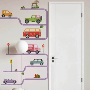 Adesivi murali per bambini con auto colorate e piste stradali per pareti cameretta
