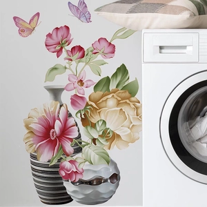Modern PVC Floral Vase Butterfly Wall Sticker Removable Waterproof DIY Wall Decal For Living Room Bedroom Entrance Home Decor