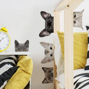 Realistische 3D Katzen und Bulldogge Wandsticker als dekorative Aufkleber für Möbel