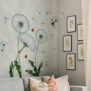 Blue dandelion wall sticker set with bees and ladybugs for a cozy home decor look