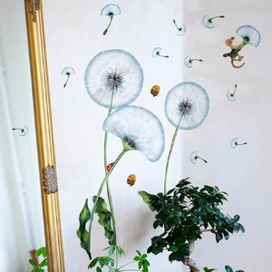 Blue dandelion wall stickers with cute insects for living room and bedroom decor