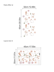 Self-adhesive rabbit and cherry blossom wall stickers layout size 45x30cm for DIY decor