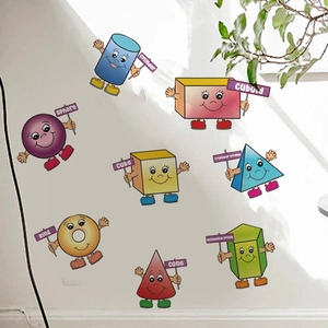 Set of 8 cute 3D anthropomorphic geometric shapes PVC wall decals for room decor