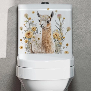 Waterproof PVC alpaca and yellow rose self-adhesive wall stickers for bathroom decor