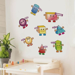 3D anthropomorphic geometric shape wall stickers for kids education with English names