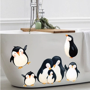 Cartoon Penguin Family Wall Stickers Removable PVC Waterproof Home Decor For Bedroom Nursery Kids Room Bathroom Wall Decals