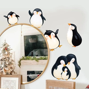 Watercolor penguin family wall stickers for cozy living room and bedroom home decoration