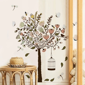 Large Birdcage Flower Tree Wall Stickers Removable PVC Nature Decor DIY Mural For Living Room Bedroom Entrance Home Decoration