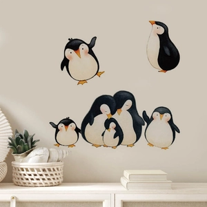Self-adhesive penguin family wall decals for cozy living room bedroom decor