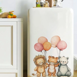 Cartoon animal wall stickers with lion bear and balloons for nursery decor