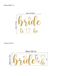 Detailed dimensions of golden bride to be vinyl wall sticker for wedding decor
