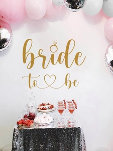 Elegant golden Bride to Be wall sticker with diamond ring for bridal shower decor