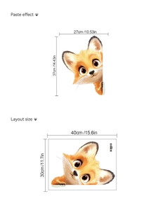 Détail de la disposition du sticker mural renard avec dimensions précises et mesures