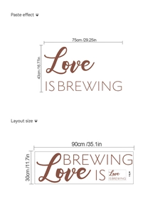 Détails du sticker mural Love is Brewing avec dimensions pour décoration d'intérieur