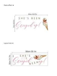 Layout and size guide for 'She's Been Scooped Up' ice cream bridal party wall stickers