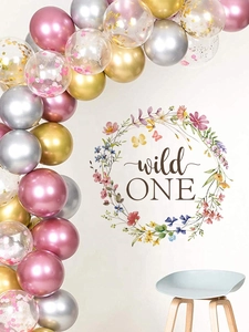 Wild One floral wall sticker and balloon arch kit for first birthday party decoration