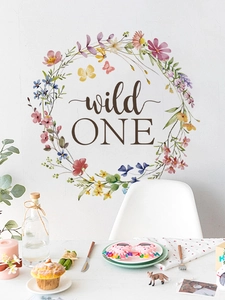 Detail of Wild One floral wreath wall sticker for 1st birthday party nursery decor