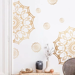 Gold Mandala Wandaufkleber Hohl Geometrische Blume PVC Abnehmbar Selbstklebend Aufkleber Für Wohnzimmer Schlafzimmer Deko