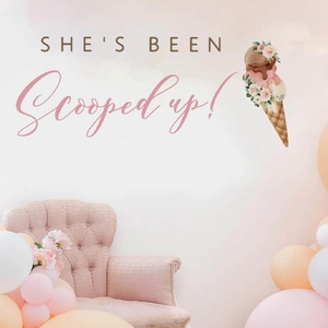 She's Been Scooped Up floral ice cream wall sticker for bridal shower party decor