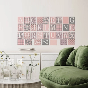 Nordic floral pink and grey 26 letters PVC self-adhesive wall stickers for home decoration