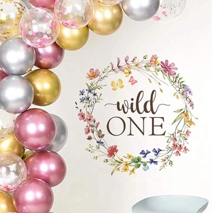 Wild One floral wreath wall sticker for first birthday party nursery decor