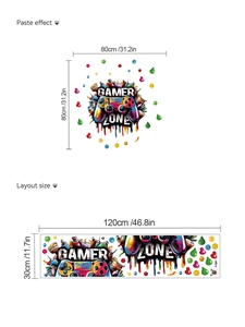 Detailed view of gamer zone wall sticker showing layout and finished installation size