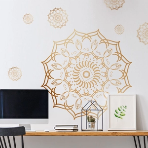 Goldene Mandala-Blumen-Wandaufkleber-Set für Wohnzimmer und Heimbüro-Dekor