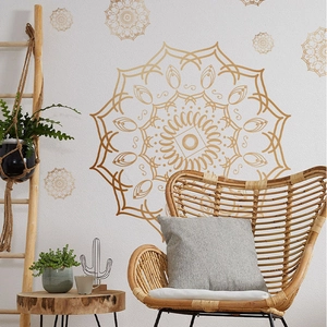 Böhmische Mandala Blumen Wandaufkleber mit goldenem Muster für Wohnzimmer Deko