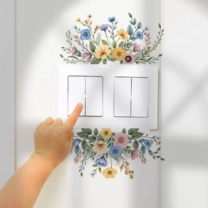 Watercolour wildflower wall stickers for light switch decoration with colorful floral design