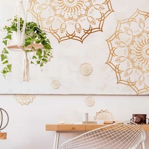 Goldenes Mandala Blumen Wandtattoo Set für Wohnzimmer und Schlafzimmer Deko