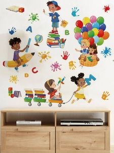 Vibrant PVC wall stickers featuring educational cartoon kids and colorful alphabet letters