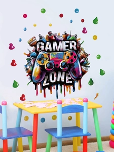 Macro shot of gaming wall sticker featuring a colorful graffiti controller and Gamer Zone text