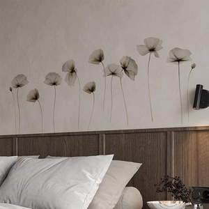 Stickers muraux coquelicots beiges translucides pour décor de tête de lit