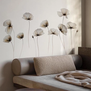 Stickers muraux fleurs de pavot élégants et translucides pour décoration d'intérieur moderne