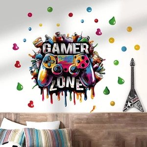 Colorful graffiti game controller wall sticker Gamer Zone mural for bedroom decor