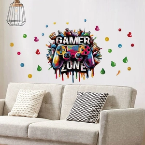 Colorful graffiti PVC wall sticker with gamer zone gamepad pattern for bedroom decor