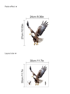 Flying eagle wall decal detail with precise size dimensions and layout guide