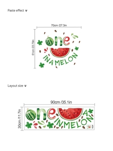 Detail showing One in a Melon wall decal paste effect and 90x30cm layout size dimensions