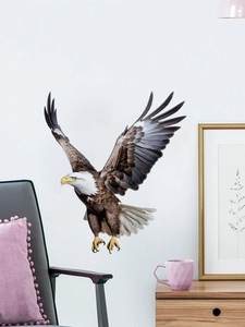 Detail of a bald eagle wall sticker with realistic feathers on a living room wall