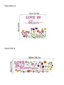 Indeling en afmetingen voor de Love in Bloom zelfklevende PVC bloemen muursticker