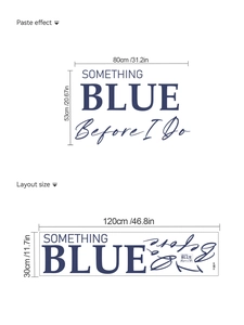Detail view showing Something Blue wall sticker layout size and paste effect dimensions