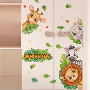 Cartoon Tiere Wandtattoo mit Giraffe, Löwe und Zebra für Kinderzimmer Dekoration