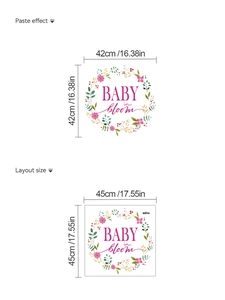 Dettagli delle dimensioni e del layout floreale dell'adesivo Baby In Bloom da parete