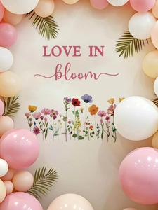 Détail du sticker mural PVC LOVE IN bloom avec motifs floraux et ballons décoratifs