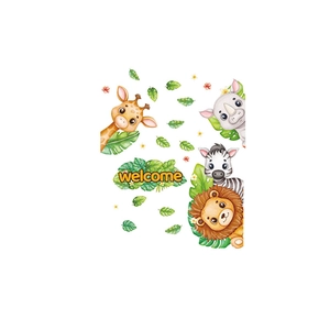Wandtattoo Tiere mit Giraffe Löwe und Zebra Willkommensgruß für das Kinderzimmer
